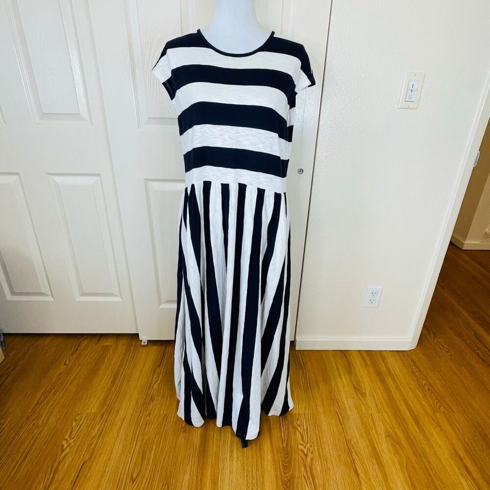 Boden Emma Tiered Jersey Midi Dress Navy Blue And White Stripes Size 10P - Picture 12 of 12